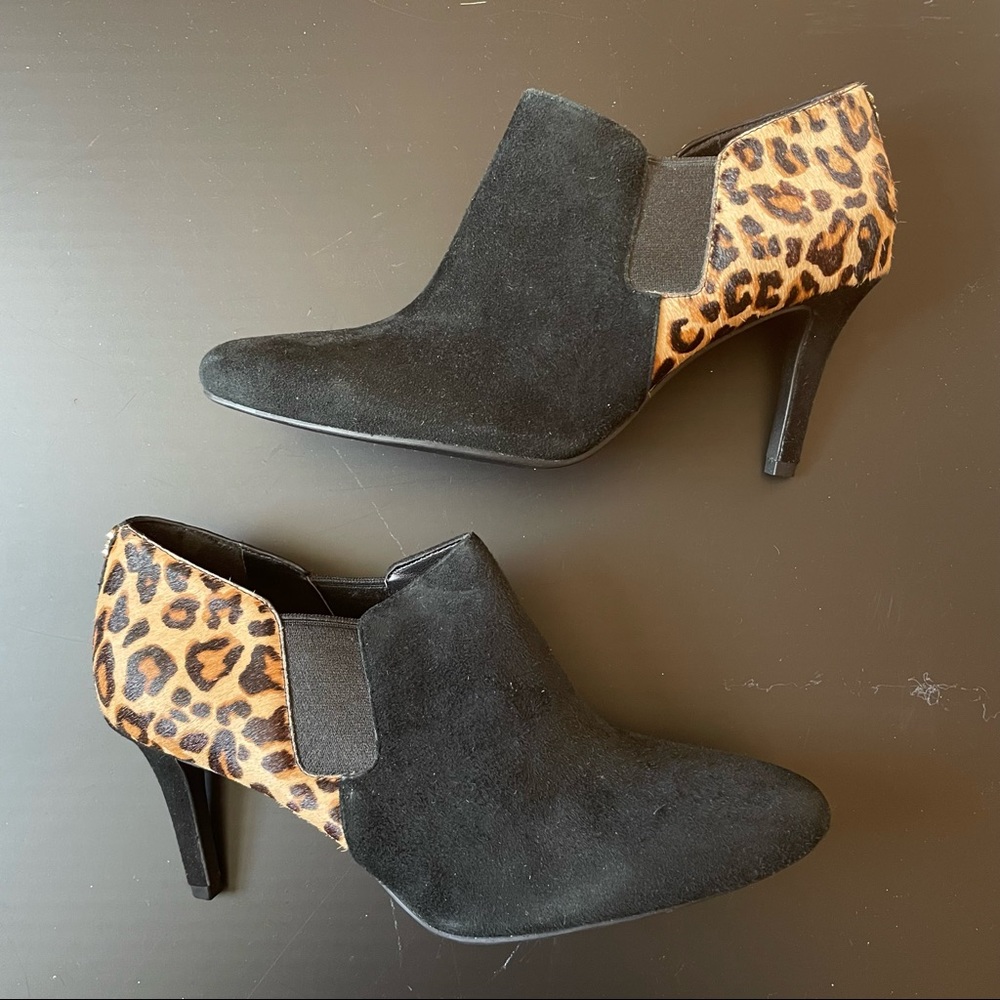 Maxwell leopard suede bootie boots shooties short NWOB 7B calf leather fur